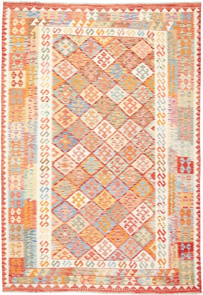 Tappeto Kilim Afghanistan Geometrico Arancio Blu 205x297 Cm