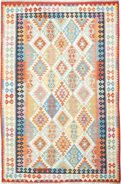 Tappeto Kilim Afghanistan Astratto Multicolore Pastello 202x306 Cm