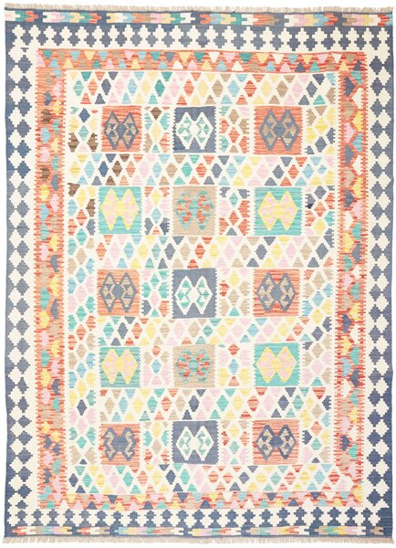 Tappeto Kilim Afghanistan Geometrico Avorio Multicolore 209x283 Cm