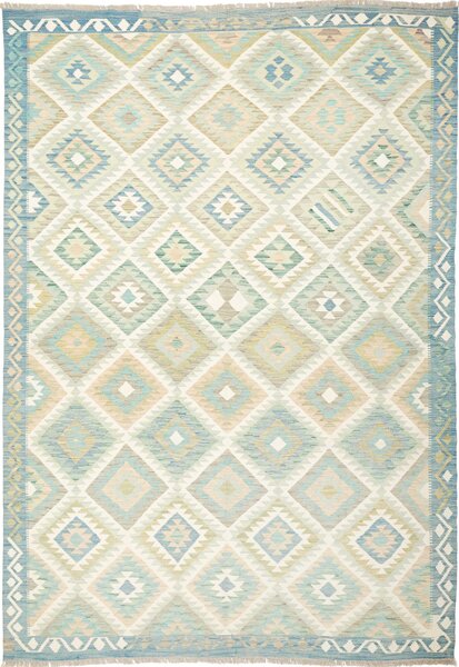 Tappeto Kilim Afghanistan Geometrico Azzurro Beige 200x291 Cm