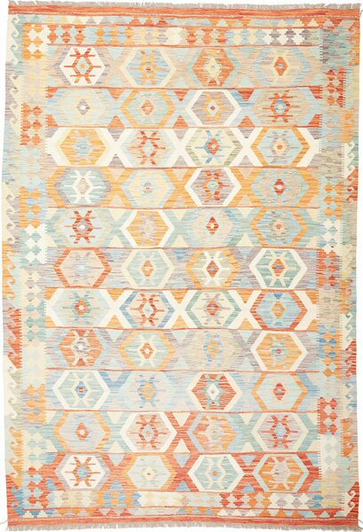 Tappeto Kilim Afghanistan Geometrico Arancio Azzurro 204x298 Cm