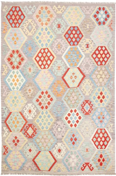 Tappeto Kilim Afghanistan Astratto Grigio Multicolore Pastello 204x304 Cm