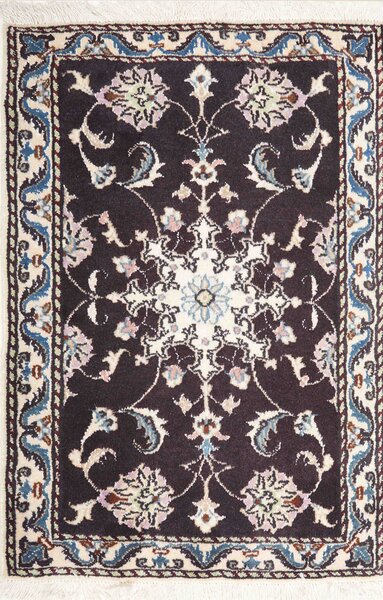 Tappeto Nain Kashmar Persia Medaglione Marrone Melanzana Crema 60x90 Cm