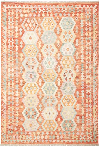 Tappeto Kilim Afghanistan Astratto Arancio Azzurro 201x293 Cm