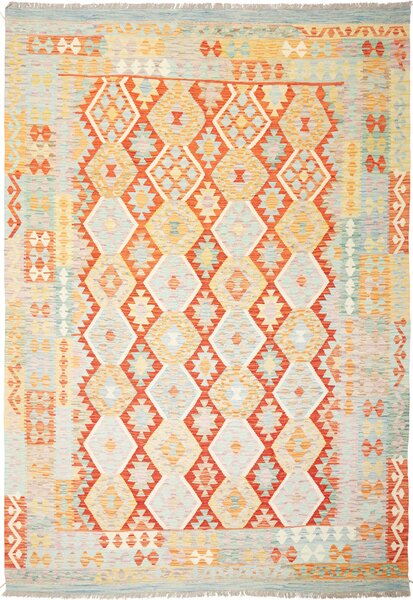 Tappeto Kilim Afghanistan Geometrico Azzurro Arancione 206x290 Cm