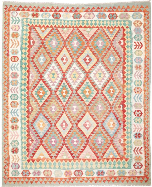 Tappeto Kilim Afghanistan Geometrico Rosso Arancio 247x294 Cm