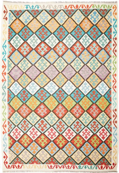 Tappeto Kilim Afghanistan Geometrico Multicolore Vivace 207x298 Cm