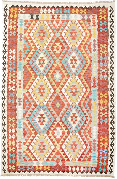 Tappeto Kilim Afghanistan Astratto Arancio Turchese 203x300 Cm