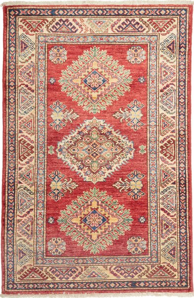 Tappeto Kazak Fine Pakistan Geometrico Rosso Beige 86x116 Cm