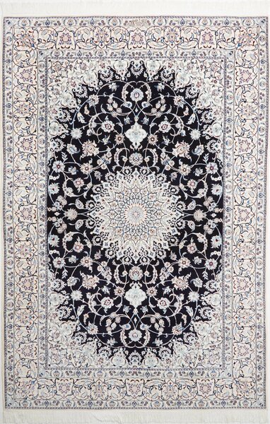 Tappeto Nain 6la Persia Medaglione Blu Notte Crema 153x225 Cm