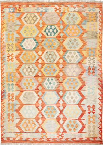 Tappeto Kilim Afghanistan Astratto Arancione Turchese 173x240 Cm