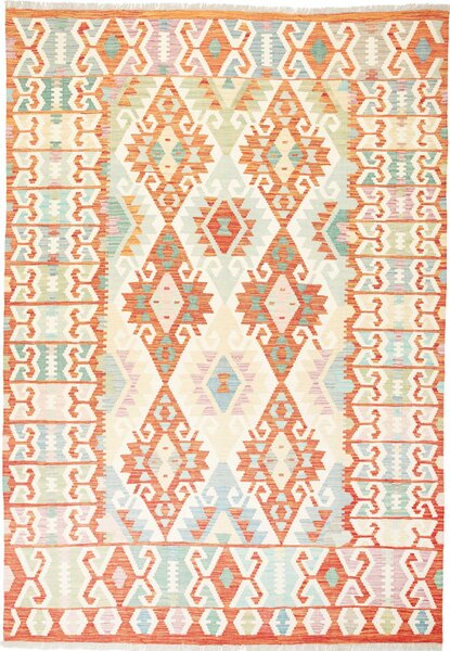Tappeto Kilim Afghanistan Geometrico Arancione Azzurro 175x251 Cm