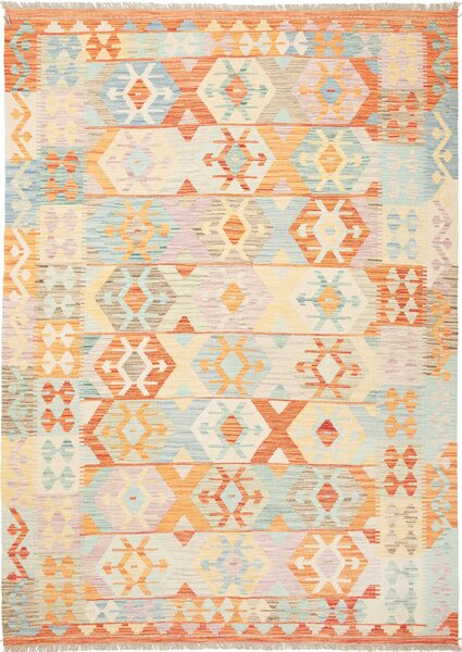 Tappeto Kilim Afghanistan Geometrico Arancione Azzurro 170x235 Cm
