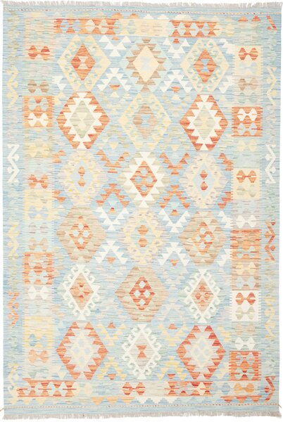 Tappeto Kilim Afghanistan Geometrico Azzurro Arancio 174x255 Cm