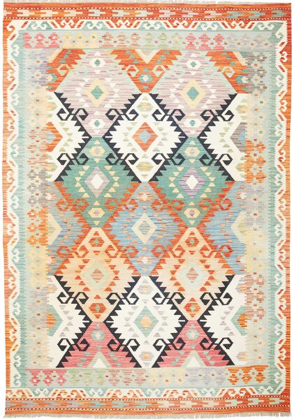 Tappeto Kilim Afghanistan Geometrico Multicolore Arancio 170x247 Cm