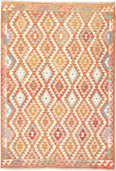 Tappeto Kilim Afghanistan Astratto Arancio Azzurro 173x249 Cm