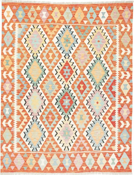 Tappeto Kilim Afghanistan Geometrico Terracotta Arancio 156x198 Cm
