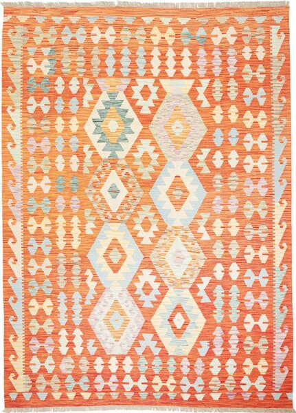 Tappeto Kilim Afghanistan Geometrico Arancione Azzurro 176x240 Cm