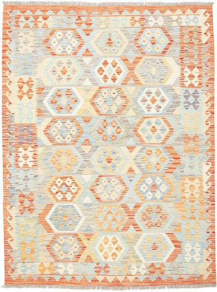 Tappeto Kilim Afghanistan Geometrico Blu Arancio 153x201 Cm