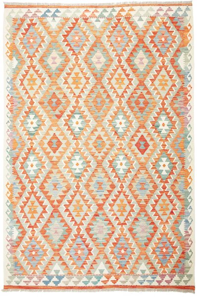 Tappeto Kilim Afghanistan Geometrico Arancione Blu 170x252 Cm