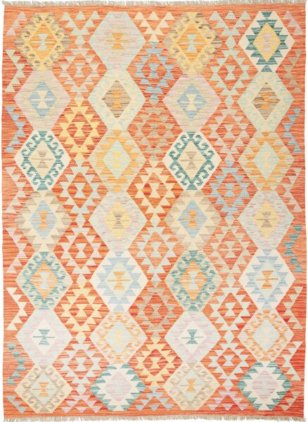 Tappeto Kilim Afghanistan Geometrico Terracotta Azzurro 178x240 Cm