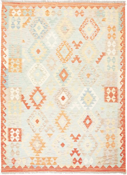 Tappeto Kilim Afghanistan Astratto Azzurro Arancio 150x205 Cm
