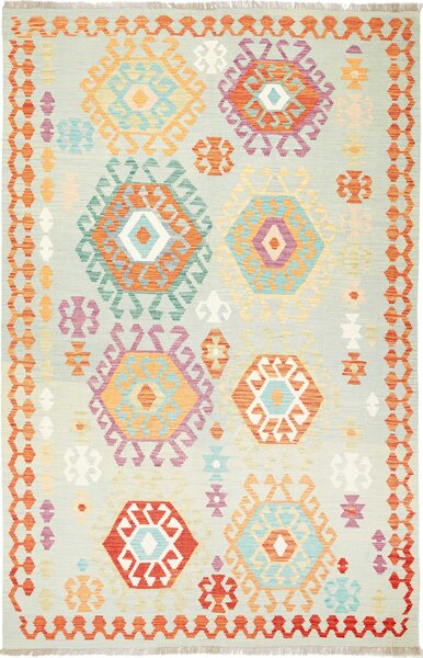 Tappeto Kilim Afghanistan Geometrico Azzurro Arancio 171x264 Cm