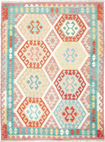 Tappeto Kilim Afghanistan Astratto Rosa Antico Turchese 155x209 Cm