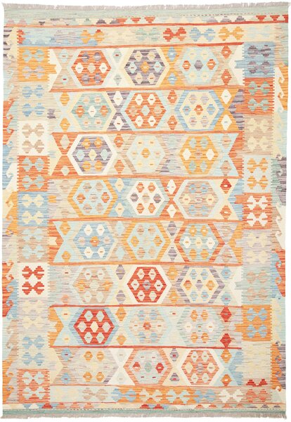 Tappeto Kilim Afghanistan Geometrico Arancione Azzurro 171x246 Cm