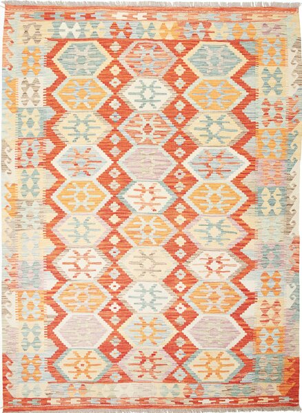 Tappeto Kilim Afghanistan Geometrico Arancio Azzurro 176x240 Cm