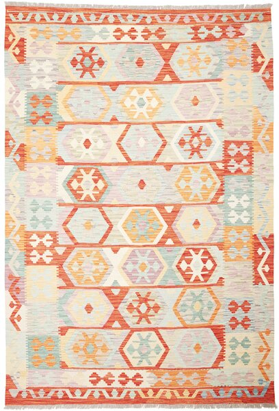 Tappeto Kilim Afghanistan Geometrico Arancio Celeste 169x246 Cm