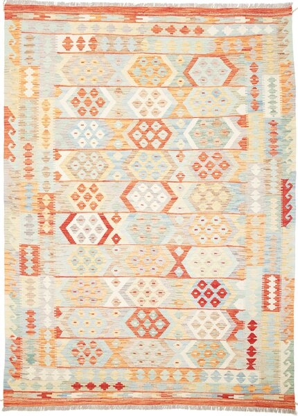 Tappeto Kilim Afghanistan Geometrico Azzurro Arancio 173x240 Cm