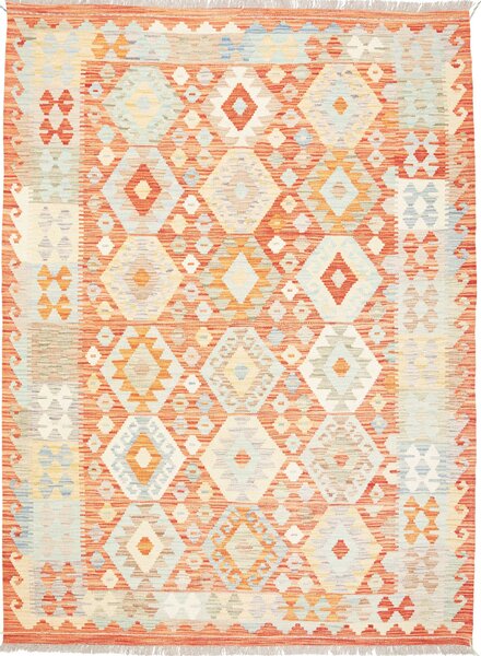 Tappeto Kilim Afghanistan Geometrico Arancio Azzurro 149x202 Cm