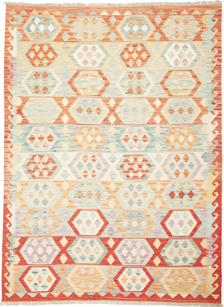 Tappeto Kilim Afghanistan Geometrico Arancio Azzurro 173x234 Cm
