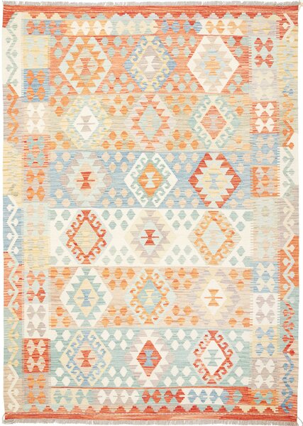 Tappeto Kilim Afghanistan Geometrico Arancio Blu 174x244 Cm