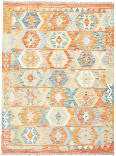 Tappeto Kilim Afghanistan Geometrico Arancio Azzurro 150x200 Cm