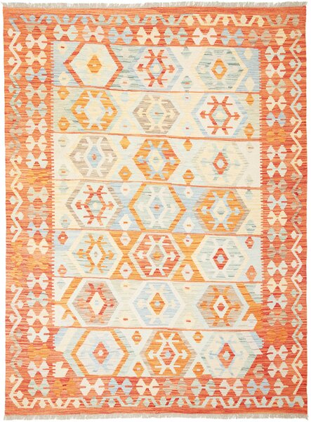 Tappeto Kilim Afghanistan Geometrico Arancio Azzurro 173x233 Cm
