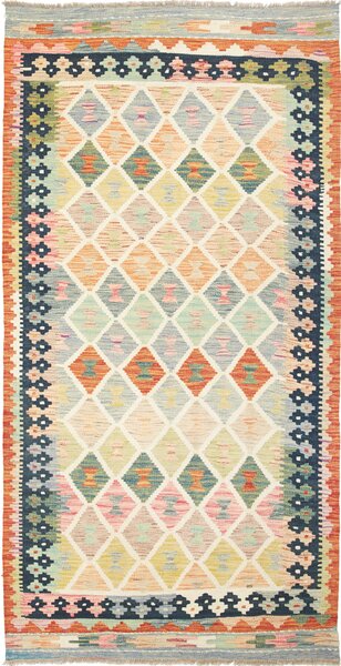 Tappeto Kilim Afghanistan Geometrico Multicolore Pastello Blu Scuro 106x203 Cm