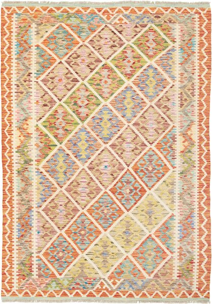 Tappeto Kilim Afghanistan Geometrico Arancio Multicolore 130x184 Cm