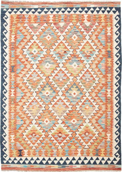 Tappeto Kilim Afghanistan Geometrico Arancio Azzurro 126x180 Cm