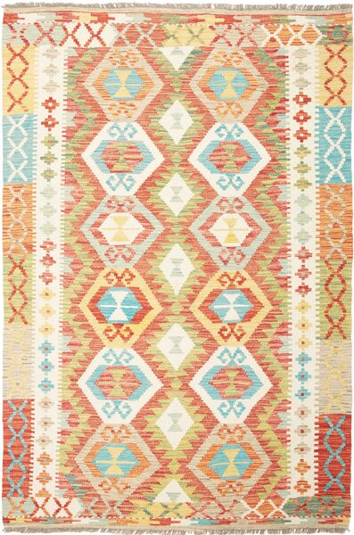 Tappeto Kilim Afghanistan Geometrico Multicolore Rosso 126x186 Cm