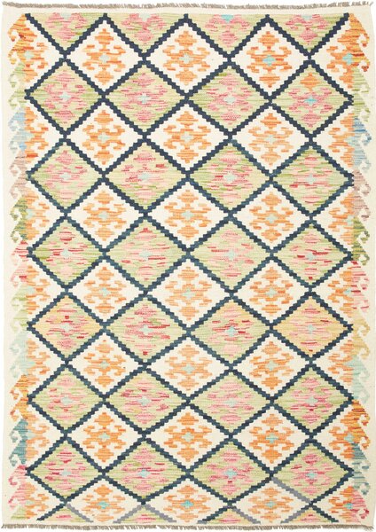 Tappeto Kilim Afghanistan Geometrico Crema Blu 128x180 Cm