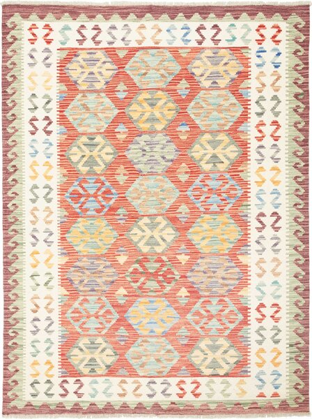 Tappeto Kilim Afghanistan Astratto Rosso Multicolore 133x173 Cm
