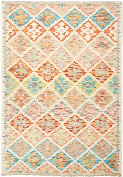 Tappeto Kilim Afghanistan Astratto Crema Arancione 132x189 Cm