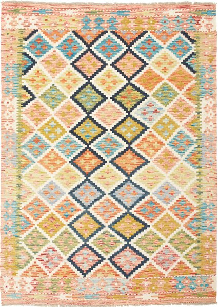 Tappeto Kilim Afghanistan Geometrico Multicolore Vivace 132x184 Cm