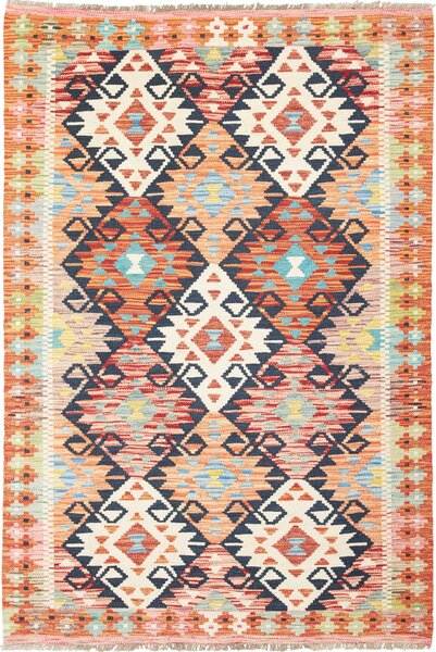 Tappeto Kilim Afghanistan Geometrico Arancio Rosso 122x183 Cm