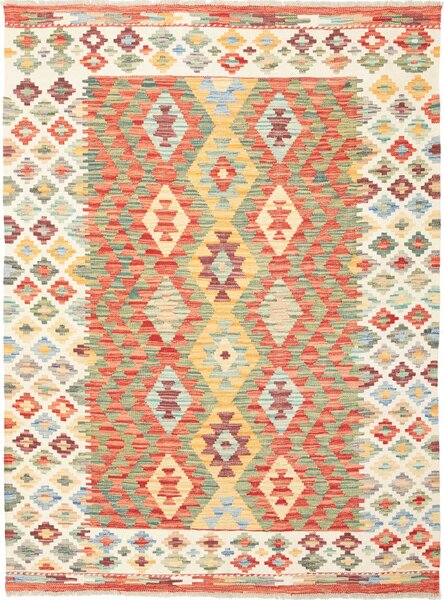 Tappeto Kilim Afghanistan Geometrico Rosso Giallo 132x178 Cm