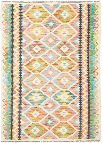 Tappeto Kilim Afghanistan Geometrico Crema Multicolore Pastello 125x174 Cm