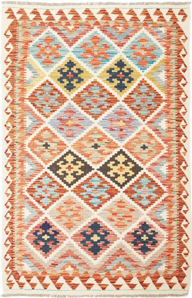 Tappeto Kilim Afghanistan Geometrico Multicolore Arancio 112x175 Cm