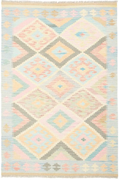 Tappeto Kilim Afghanistan Geometrico Azzurro Rosa 120x178 Cm